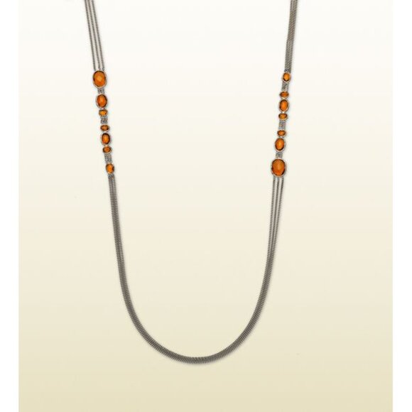 GUCCI NECKLACE RAINDROP COLLECTION STERLING SILVER ORANGE STONES - Picture 3 of 5
